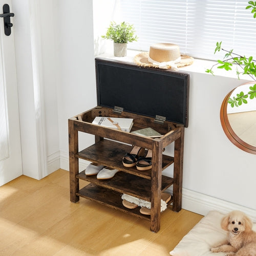 A height-adjustable shoe-changing bench made of high-quality wood,