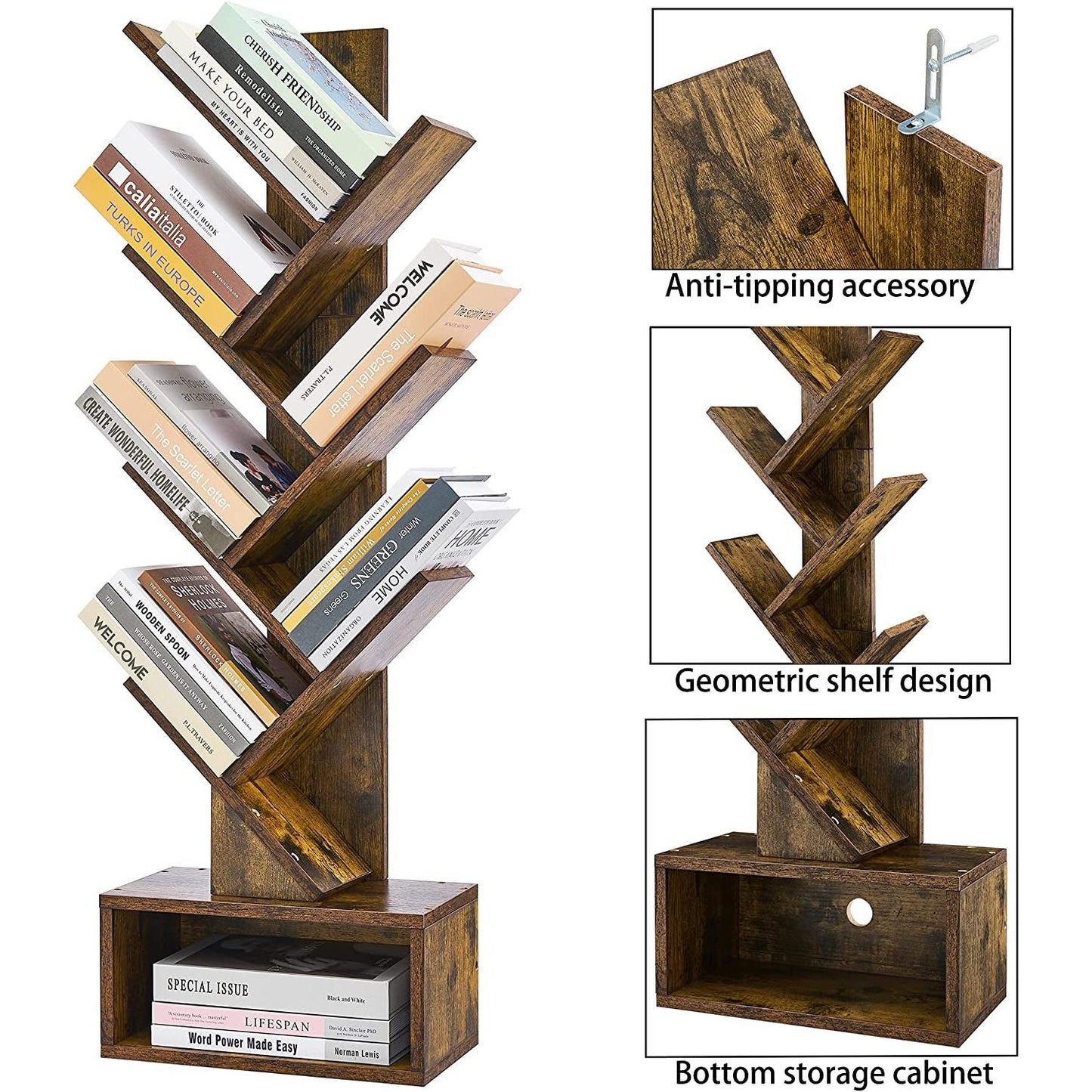 Rustic Tree Bookshelf with Drawer and Shelves