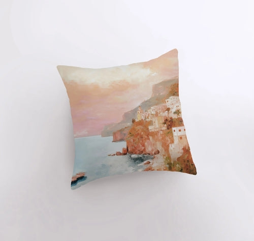 Orange Sunset Town Pillow