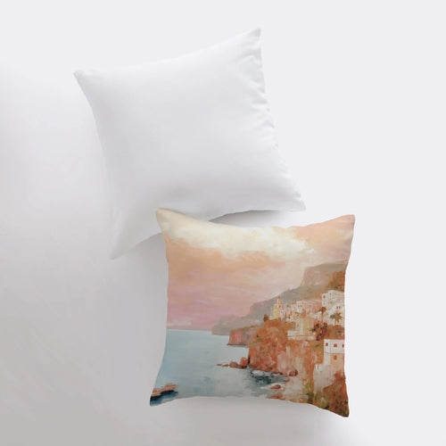 Orange Sunset Town Pillow