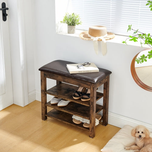 A height-adjustable shoe-changing bench made of high-quality wood,
