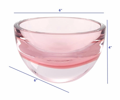 6 Mouth Blown European Made Lead Free Pink Crystal Bowl