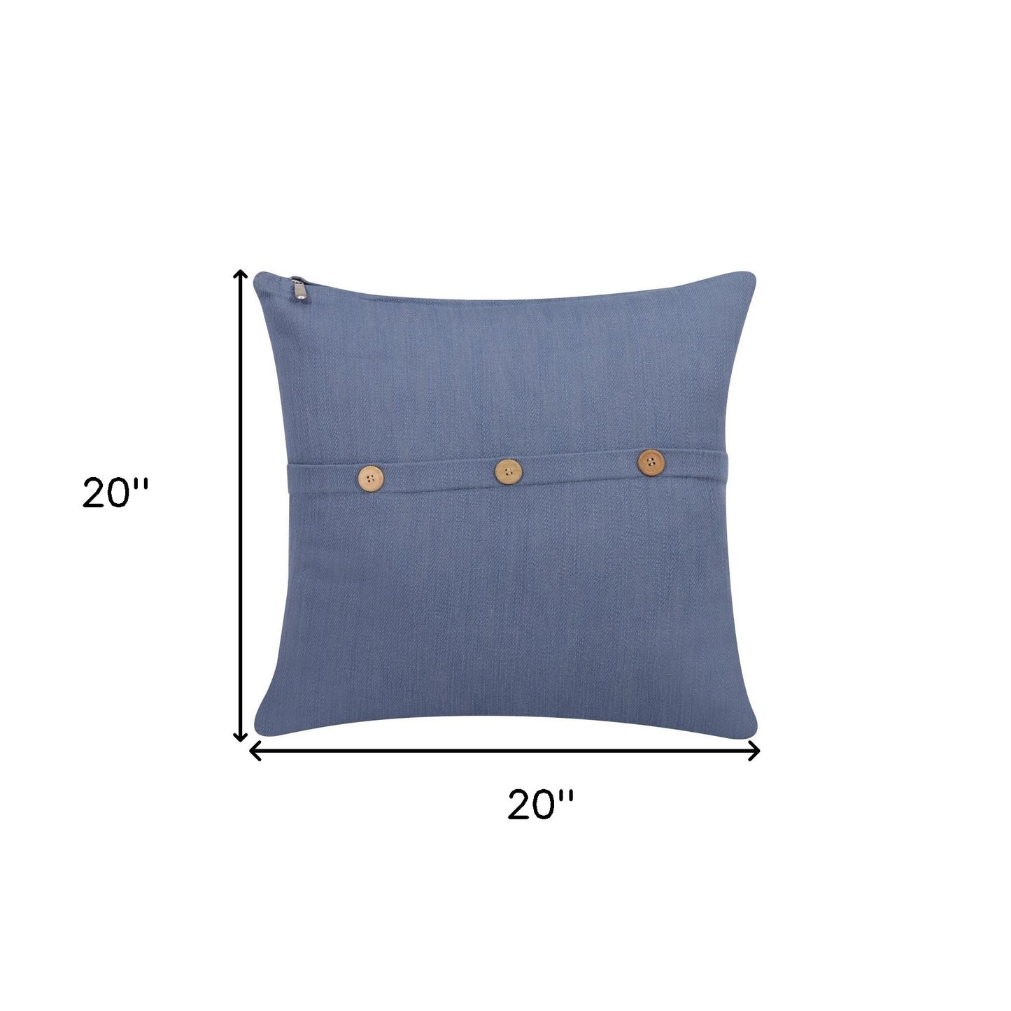 20" Blue Cotton Throw Pillow With Buttons