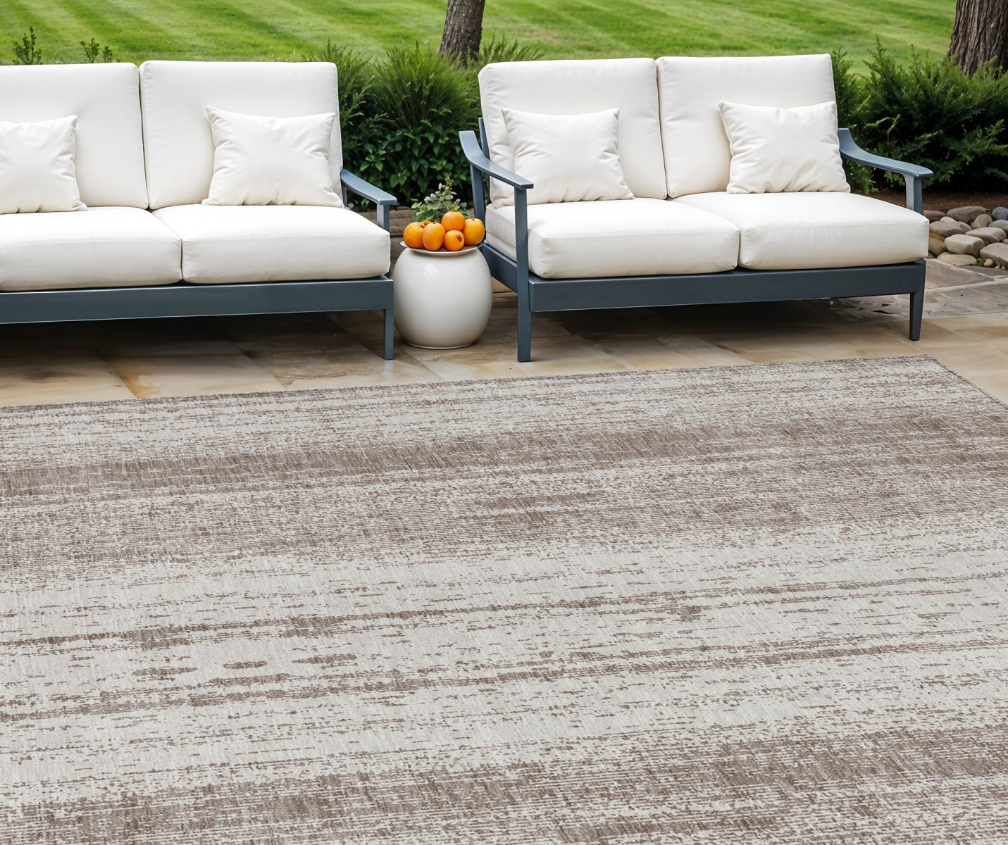 9' X 12' Taupe And Ivory Striped Washable Indoor Outdoor Area Rug