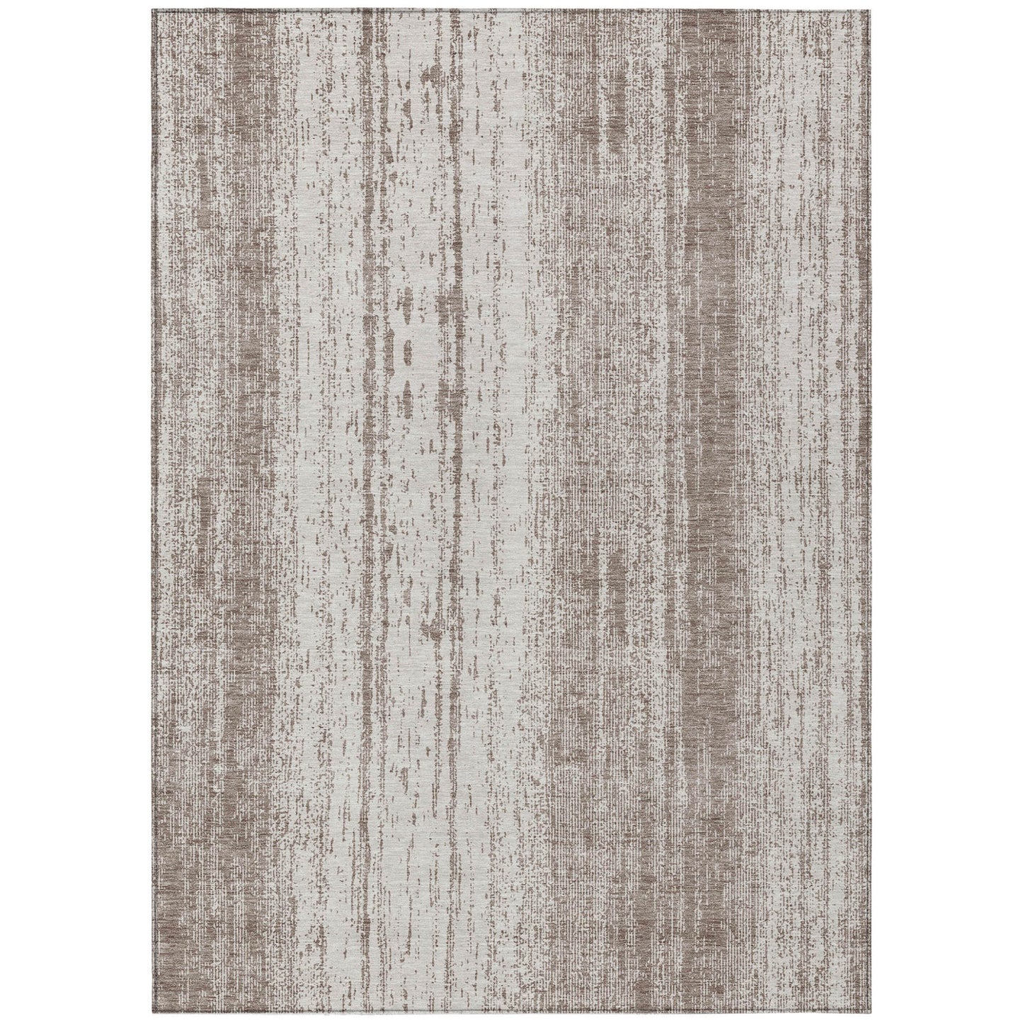 9' X 12' Taupe And Ivory Striped Washable Indoor Outdoor Area Rug