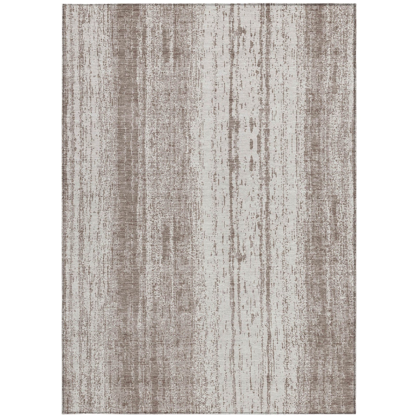 9' X 12' Taupe And Ivory Striped Washable Indoor Outdoor Area Rug