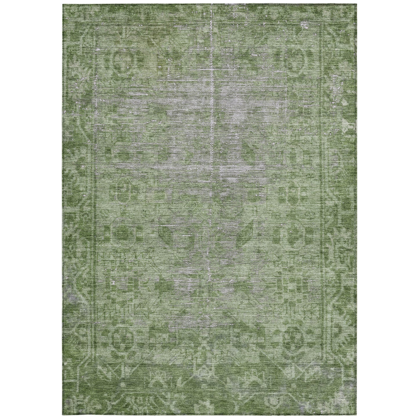 9' X 12' Fern Green Oriental Washable Indoor Outdoor Area Rug