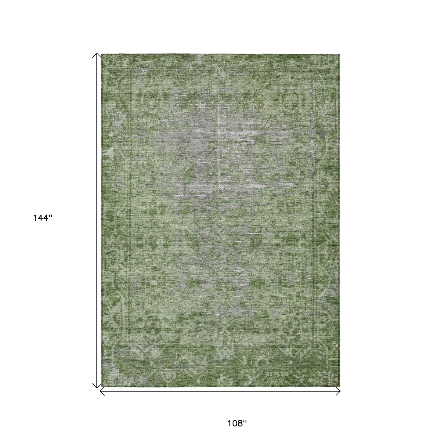 9' X 12' Fern Green Oriental Washable Indoor Outdoor Area Rug