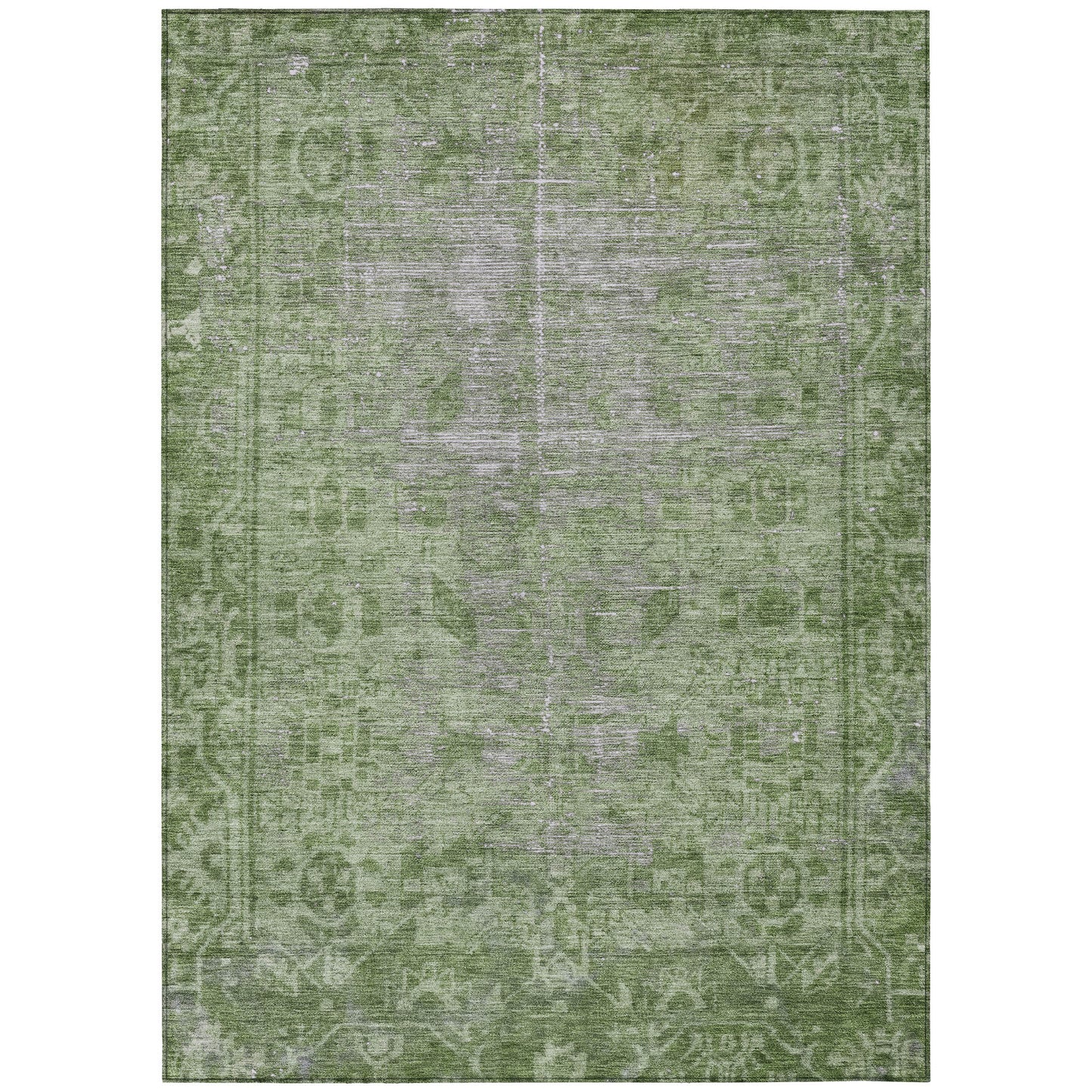 9' X 12' Fern Green Oriental Washable Indoor Outdoor Area Rug