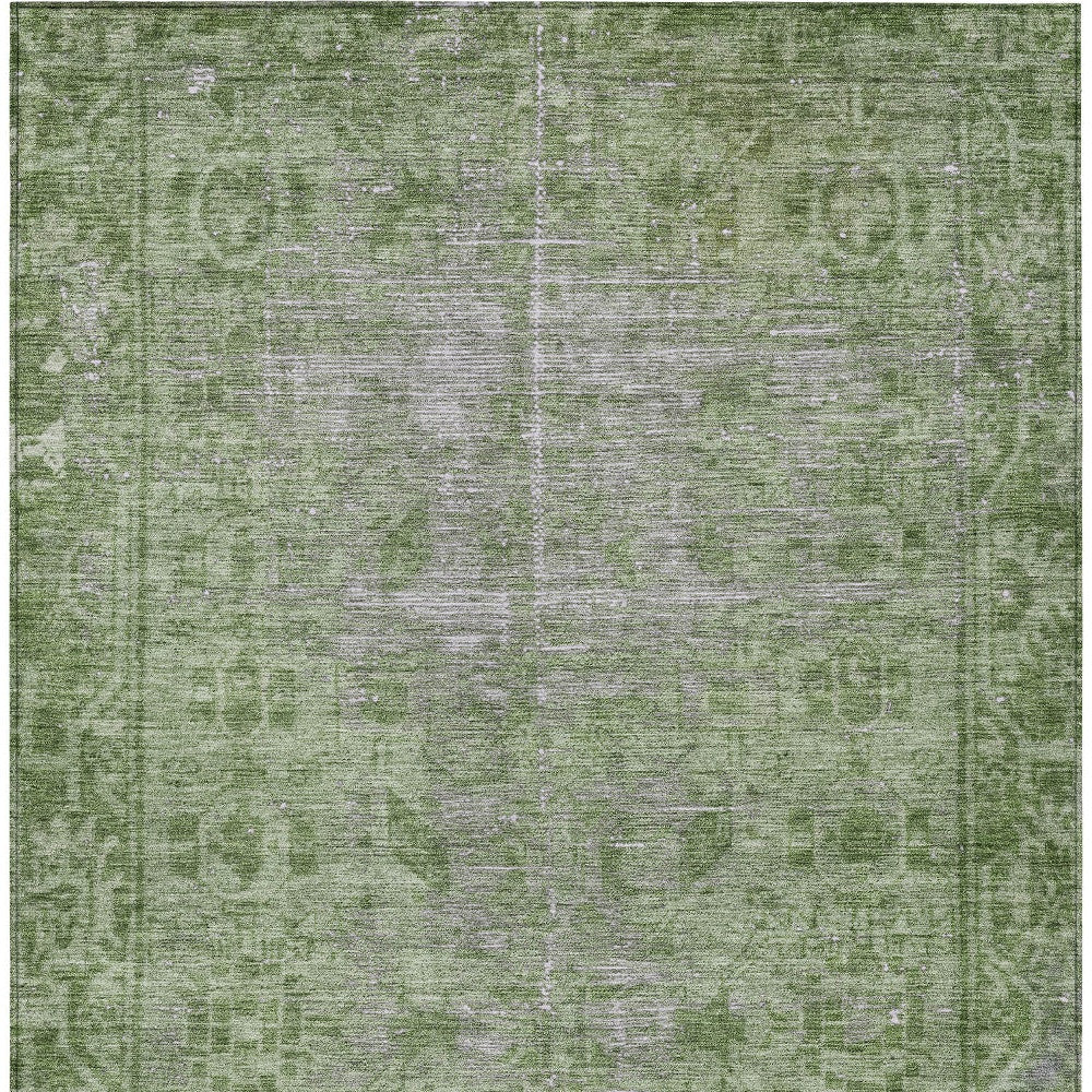 9' X 12' Fern Green Oriental Washable Indoor Outdoor Area Rug