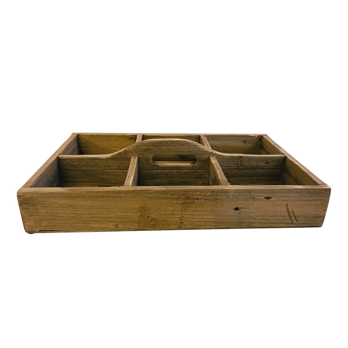 21" Brown Rustic Solid Wood Divided Caddy