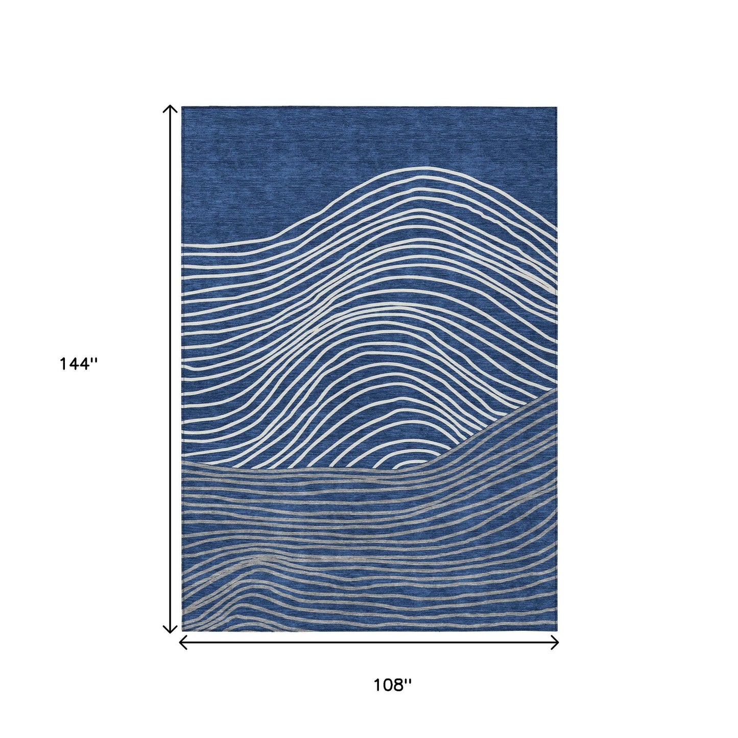 9' X 12' Navy Blue And Ivory Striped Washable Indoor Outdoor Area Rug