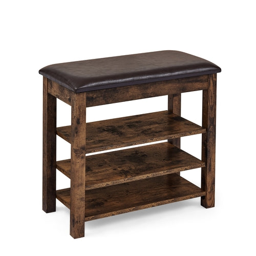 A height-adjustable shoe-changing bench made of high-quality wood,